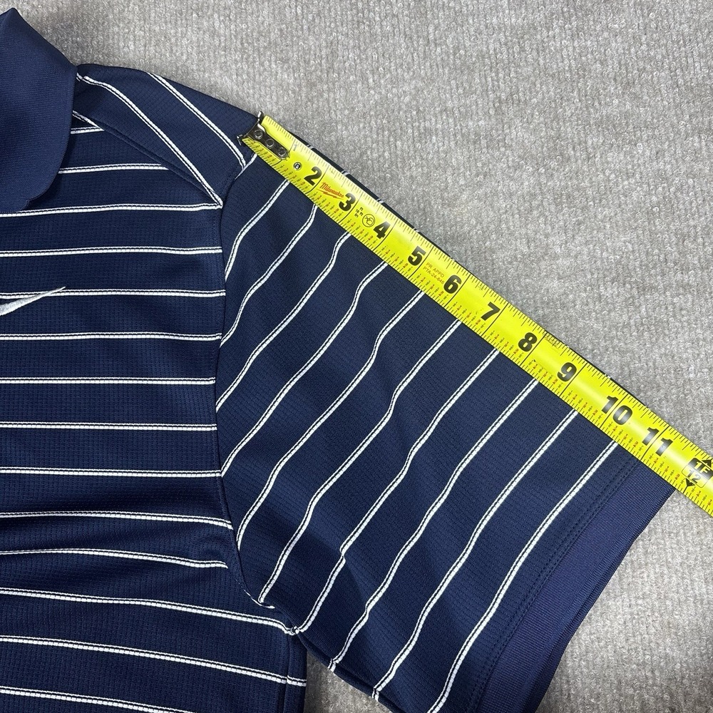 Nike Dri-FIT Polo Shirt Men's Small Navy Blue White Striped Golf Swoosh - Picture 9 of 10